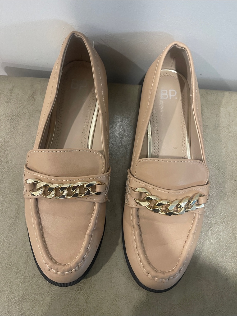 bp Beige Chain-Trim Loafers